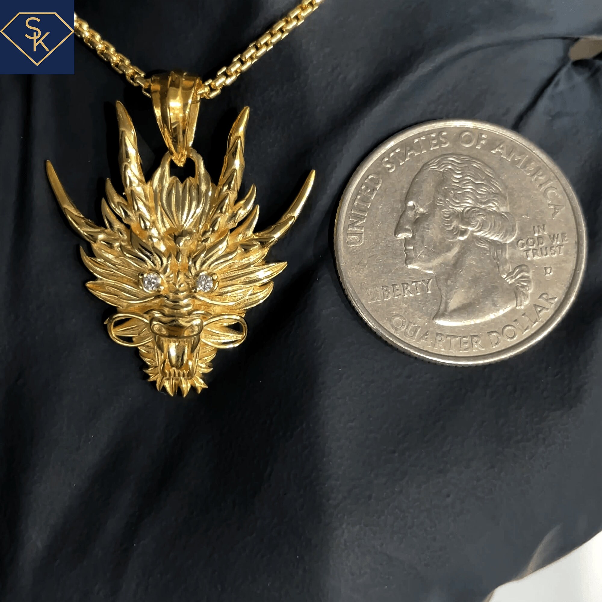 Brand New 14K Solid Yellow Gold Dragon Pendant - Etsy
