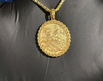 Brand New 14K Solid Yellow Gold Custom-Made Saint George Pendant
