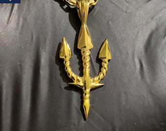 Brand New 14K Solid Yellow Gold Trident with Rope Design Pendant