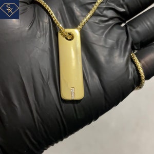 Brand New 14K Solid Yellow Gold Diamond Dog Tag Bar