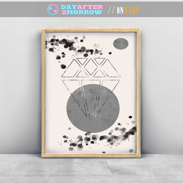 Mid Century Modern Black and White Diamond Wall Art Posters & Prints, Black Boho Wall Art, Minimalist Wall Art Geometric Artwork Painting