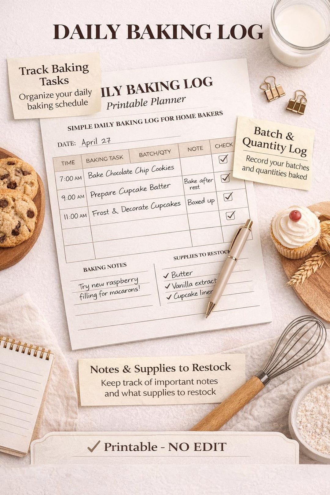 Daily Baking Log Printable, Home Bakery Planner (A4 & US Letter PDF) - Etsy