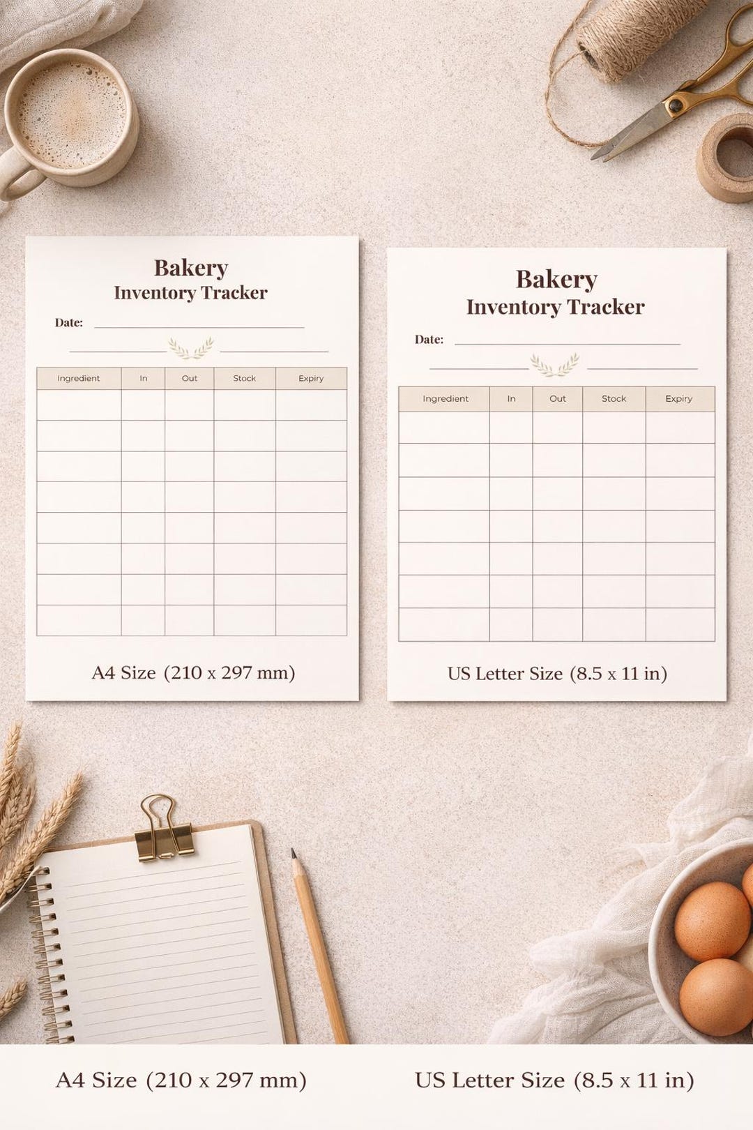 Bakery Inventory Tracker Printable | Ingredient Stock Sheet (A4 & US ...