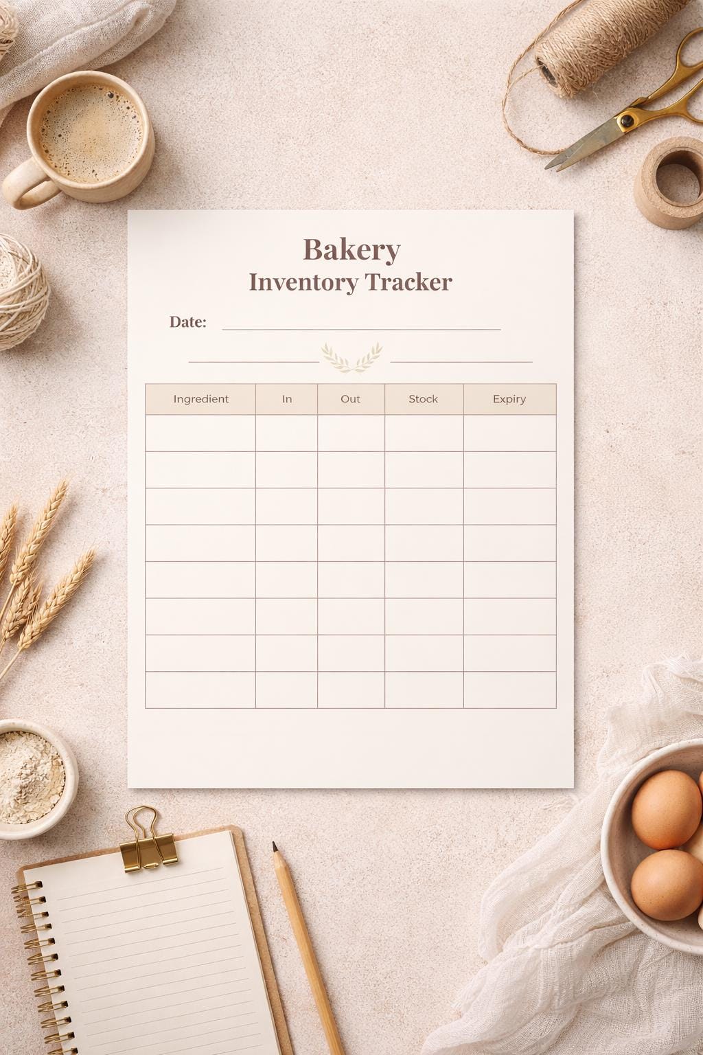 Bakery Inventory Tracker Printable | Ingredient Stock Sheet (A4 & US ...