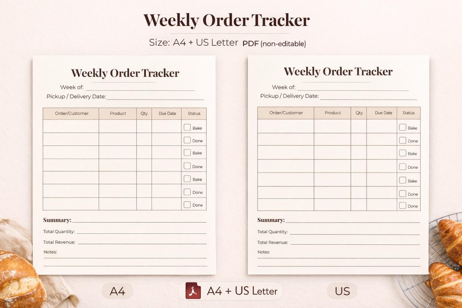 Free Printable Week Order Tracker Form.pdf Bakery Order Tracker Bundle, Weekly & Monthly Forms (printable PDF A4 ...