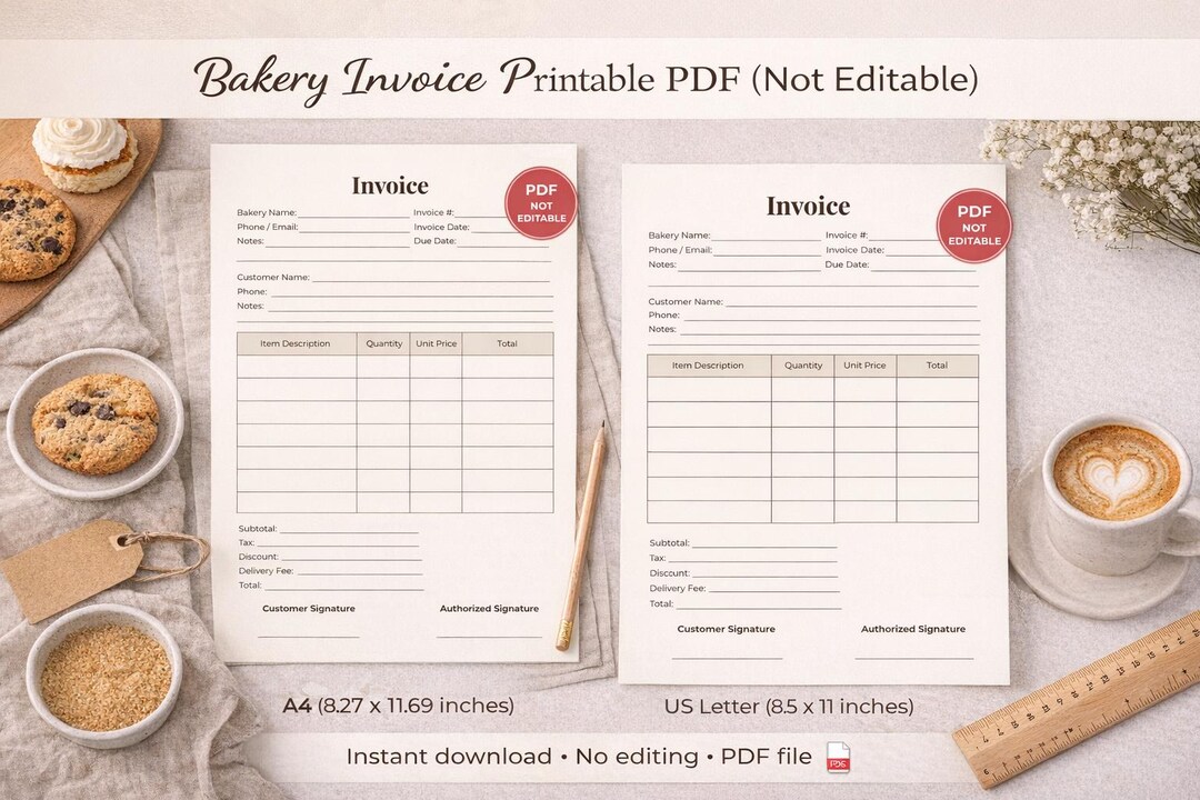Bakery Invoice Template | Printable Cake Order Form (PDF Download ...