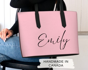 Personalized Bridesmaids Bags, Custom Vegan Leather Tote w/ Snap Closure & Inner Pockets, Custom Bridesmaids Gifts, Large Shoulder Bag