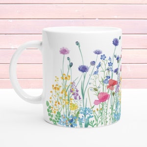 Wildflower Floral Coffee Mug, Flower Garden Teacup With Handle, Aesthetic Botanical Wildflower Tea Cup, Pretty Nature Ceramic Drinkware