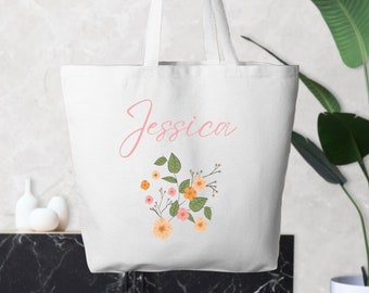 Personalized Tote, Bridesmaids Bag, Custom Floral Shoulder Bag, Bridal Party Tote, Nature Themed Gifts, Cotton Canvas Shopper