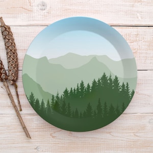 Set of 7.5 &quot; Mountain Plastic Plates, Evergreen Tree Party Décor, Shatterproof Summer Party Plate Set, Nature Inspired Outdoor Tableware