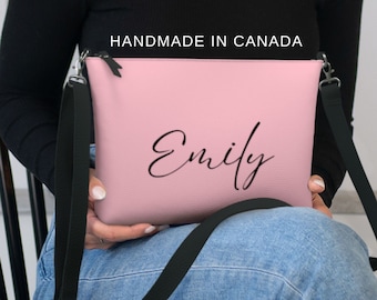 Personalized Bridesmaids Bag, Vegan Leather Crossbody Purse, Custom Handmade Shoulder Bag, Faux Leather Zippered Purse, Bridesmaid Gifts