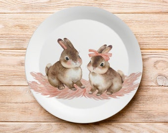 7.5&quot; Small Plastic Rabbit Plates, For Salad, Desserts & Appetizers, Made in UK, Bunny Party Décor, Outdoor Shatterproof Tableware Set