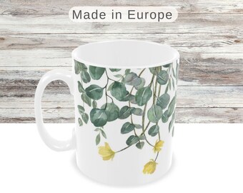 10oz Eucalyptus Mug, Small Coffee Cup, Botanical Teacup, Nature Drinkware, Espresso Cup