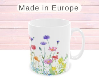 10oz Wildflower Mug, Small Ceramic Coffee Cup, Botanical Teacup, Nature Drinkware, Espresso Cup, Spring Kitchen Decor, Floral Tea Cup