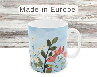 10oz Floral Mug, Small Ceramic Coffee Cup, Wildflower Tea Cup, Pretty Botanical Teacup, Nature Drinkware, Espresso Cup, Spring Kitchen Decor