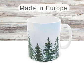 10oz Tree Mug, Small Woodland Coffee Cup, Evergreen Forest Teacup, Nature Drinkware, Espresso Cup