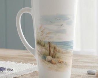 Coastal Latte Mug, 17 oz Ceramic Beach Landscape