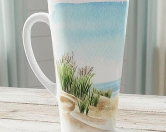 Beach Latte Mug, 17oz Ceramic Coastal Coffee Cup