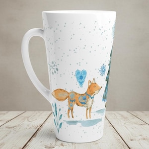 Latte Mug, Winter Woodland Animals, 17oz Ceramic Coffee Cup