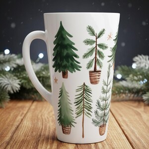 Mug à latte - Arbre des Fêtes en céramique 17 oz avec rubans et étoiles