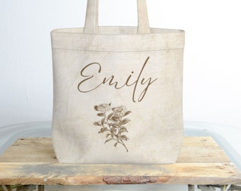 Personalized Tote Made in the UK, Bridesmaids Bag, Custom Floral Shoulder Bag, Bridal Party Tote, Nature Themed Gifts, Cotton Canvas Shopper