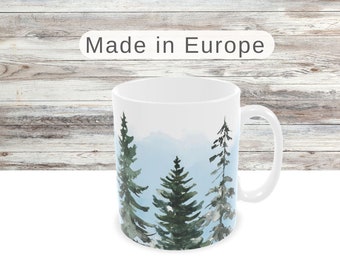 10oz Tree Mug, Small Woodland Coffee Cup, Evergreen Forest Teacup, Nature Drinkware, Espresso Cup, Gift for Tree Lover