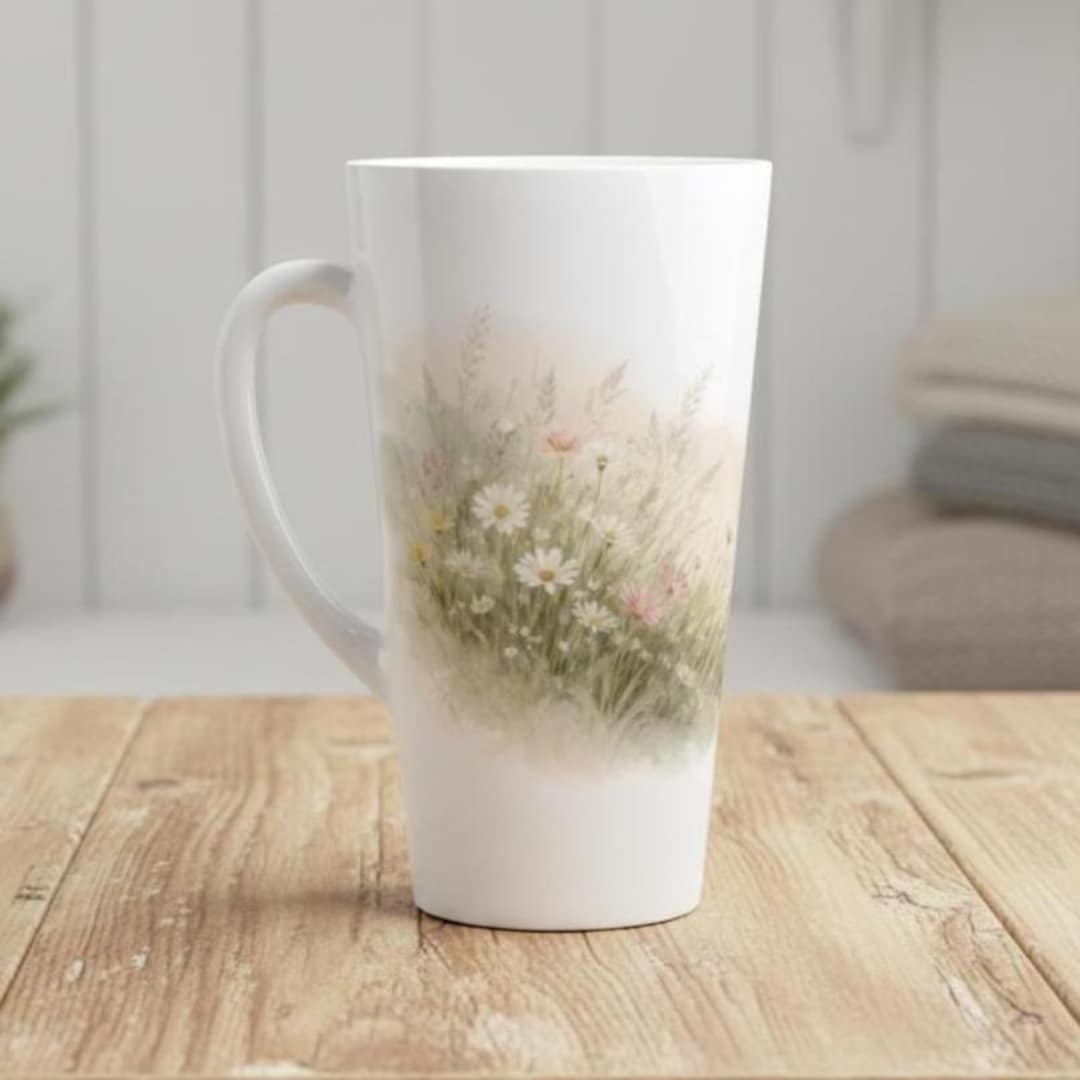 Wildflower Latte Mug, 17 Oz Ceramic Meadow Design - Etsy
