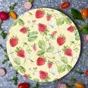 Stone Charcuterie Board, Made in UK, Strawberry Print Cheese Platter, Floral Serving Tray, Botanical Kitchen & Dining, Gift for Home