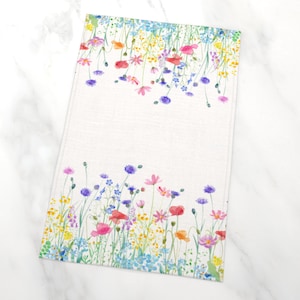 Wildflower Tea Towel, Cotton Linen or Cotton Hemp, Flower Print Dishcloth, Floral Kitchen Towel, Nature Inspired Décor, Botanical Gift