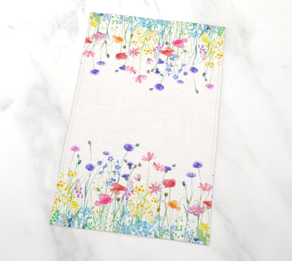 Pressed Dried Wildflowers Cotton Tea Towel