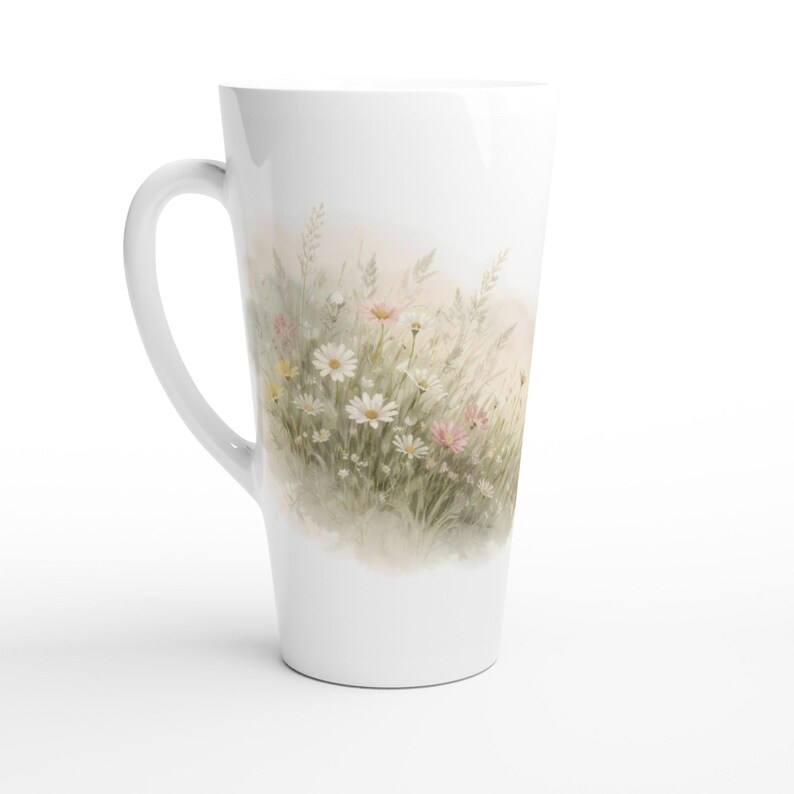 Wildflower Latte Mug, 17 Oz Ceramic Meadow Design - Etsy