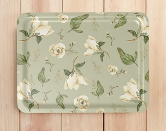 Magnolia Plastic Tray, Made in the UK, Botanical Tea Tray, Pretty Foliage Serving Tray, Nature Themed Coffee Table Décor, Flower Lover Gift