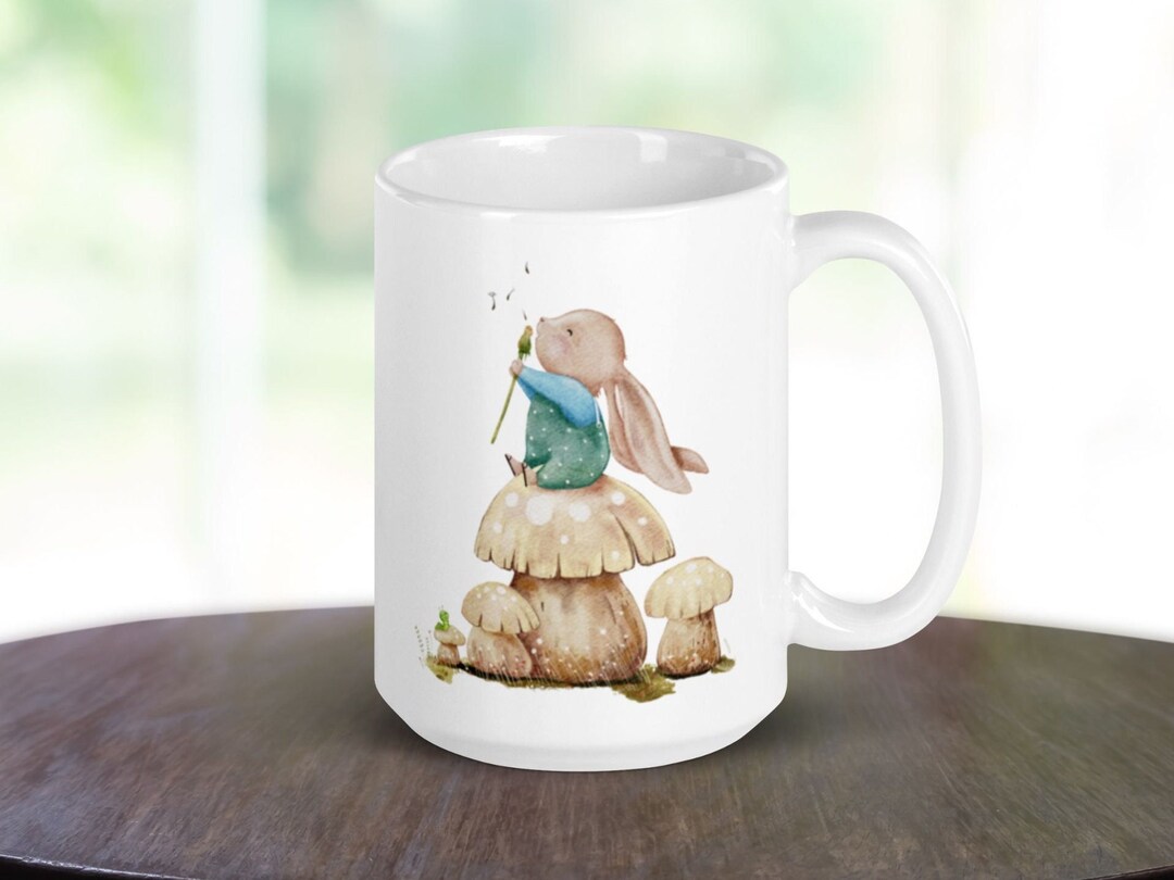 Mushroom Rabbit Coffee Cup, Cute Bunny Mug, Cottagecore Teacup, Gift ...