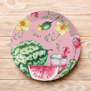 Set von 7,5-Zoll-Kunststofftellern, Wassermelonen-Druck-Partydekor, Bruchsicheres Sommergeschirr, Dessert, Vorspeisen, Salat, Dekorativ, Essen im Freien