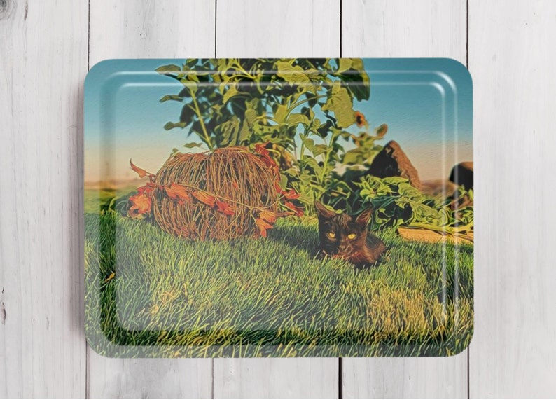 Plastic Black Cat Tray, Made in the UK, Fall Themed Kitten Tea Tray, Scratchproof Serving Tray, Cute Coffee Table Décor, Animal Lover Gift image 2