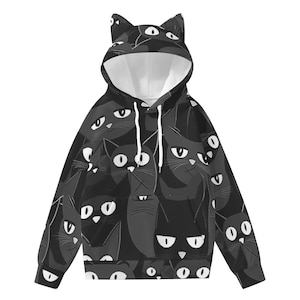 Adorable Cat Ear Hoodie for Women - Cozy Black Cat Design with Pocket