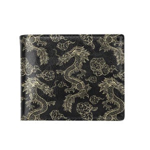 Schwarz Japanischer Drachen Bifold Brieftasche mit Münzfach - Stilvoll & Praktisch