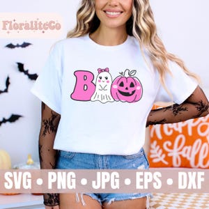 Boo SVG, Pink Halloween SVG, Ghost SVG, Spooky Svg, Pumpkin Svg, Spider Web Svg, Bat Svg, Svg File for Cricut, png Sublimation Design