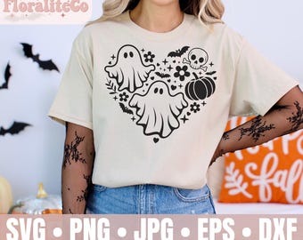 Ghost Heart SVG, Cute Halloween Svg, Spooky Season Svg, Ghost Clip Art, Boo Svg, Kids Halloween Shirt Svg, Png, Svg Files For Cricut, Ghost