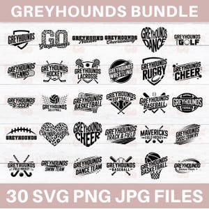 Greyhounds Mascot SVG Bundle, Greyhounds School Spirit svg, Greyhounds Cheerleading, Team Gear svg, Football Cricut, Silhouette, Dance png