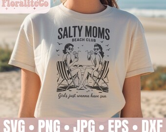 Salty Moms Beach Club SVG PNG, Funny Sarcastic Mama Summer Shirt Design, Trendy Summer Aesthetic Beach Shirt Design, Retro Beach Girl PNG