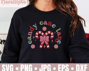 Candy Cane Lane SVG-klippfil, Pepparmintsäsongströja svg, Candy Cane Cutie svg, Söt Retro Pepparmint PNG Digital Fil, Jultröja