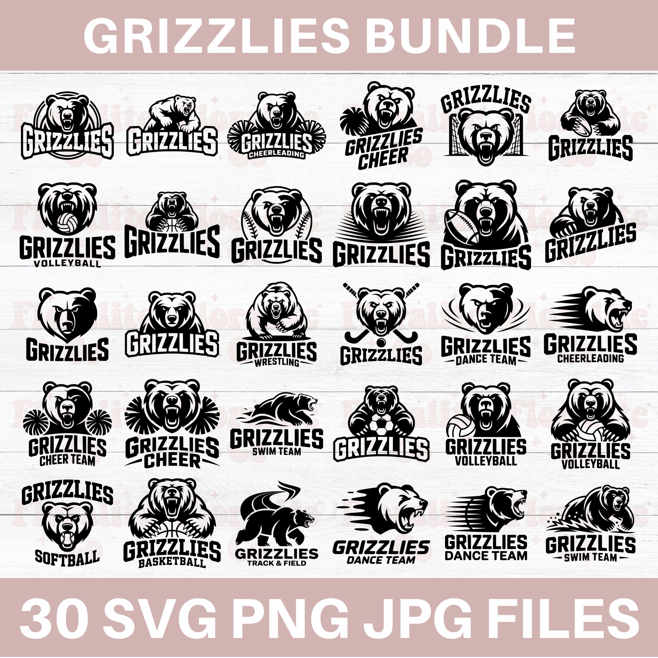 Grizzlies Mascot SVG Bundle, Grizzlies Football School Svg, School Sports Team Mascot Png, Bears Mascot Svg Cut File, Cheer Team, Softball