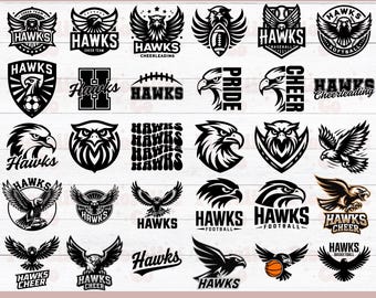 Hawks Mascot Bundle svg, Hawks School Spirit svg, Hawks Cheerleading svg, Hawks Team Gear svg, Hawks Football Cut File, Cricut, Silhouette
