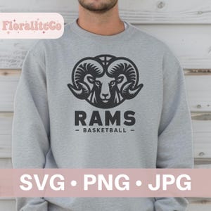 Middelbare school rammen basketbal SVG, ram SVG, rammen SVG, rammen SVG gesneden bestanden Cricut, rammen school SVG sport, rammen mascotte SVG, rammen Pride Spirit