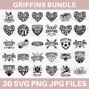 Griffins Mascot Bundle SVG PNG, School Spirit Griffins Design, Cheerleading, Sports Mascot, Football Clipart, Griffins png, Griffins SVG