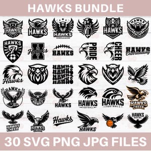 Hawks Mascot Bundle svg, Hawks School Spirit svg, Hawks Cheerleading svg, Hawks Team Gear svg, Hawks Football Cut File, Cricut, Silhouette