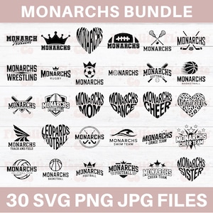 Monarchs Mascot SVG Bundle, Monarchs School Spirit svg, Monarchs Cheerleading Shirt, Monarch Team Gear, Cricut, Silhouette, Football png svg