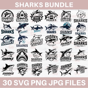 Sharks Mascot Svg Bundle, Cricut, Silhouette, Sharks Sports Team Logo files, Football, Digital Illustration, Cheer Line Art, School spirit