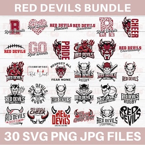 Paquete svg de diablos rojos, svg de diablo rojo, png de diablos rojos, svg de mascotas de diablos rojos, logotipo de la escuela de diablos rojos, camiseta de diablos rojos, diseños de Cricut svg